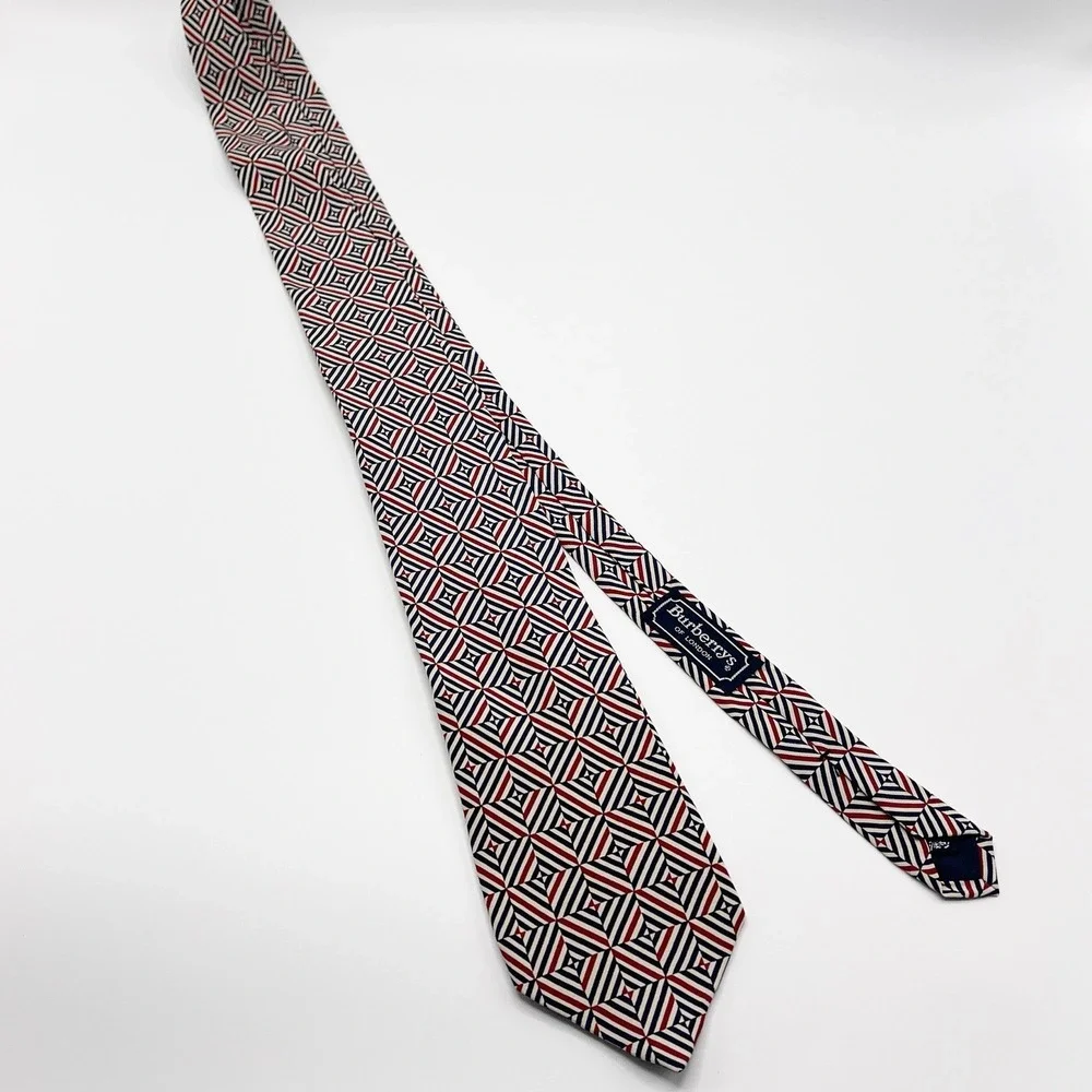 VTG Burberry of London Tie Mens 100% Silk Hand Sewn Made in USA Luxury